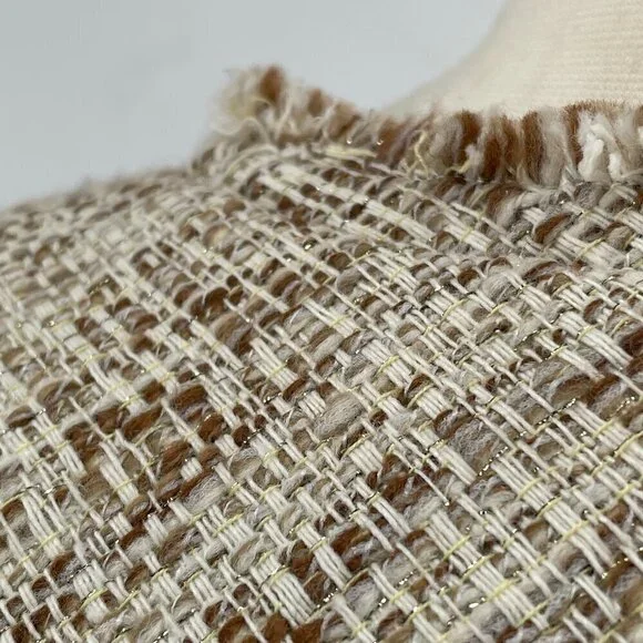 Brooks Brothers Fringed Cream Brown Metallic Nubby Tweed Fitted Career Blazer 12 - Picture 9 of 13